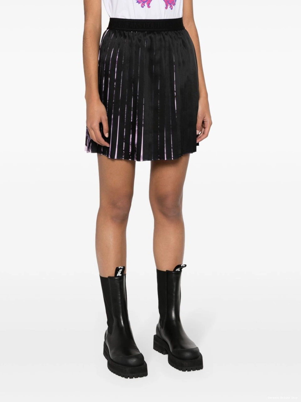 Affordable Barocco Jeans Watercolour skirt Versace pleated Women mini Couture 0810